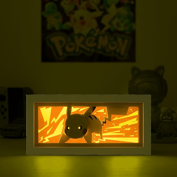 Unortha Anime LED Light Box, Manga Shadow Box Frame, Paper Cut, Table Lamp for Anime Enthusiasts, RGB Multi Color, Night Light for Room Decor, Unique Desk Decor (Pikachu)