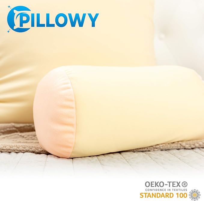 Microbead Bolster Neck Roll Pillow, Gently Body, Head, Neck & Shoulders No Pain Rest, Relax Sleep - Silky Feel Prevent Wrinkles & Hair Breakage - Lightweight Cylinder Tube, 14" x 8", Off White Cream