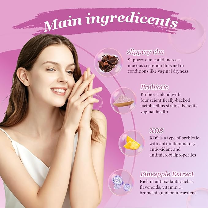 Her Juicy Feminine Probiotics Gummies for Women | Pineapple Flavor | Supports pH Balance, Gut Health & Immune System | with Slippery Elm, Prebiotics & Lactobacillus Blend | 60 Gummies (1pc)