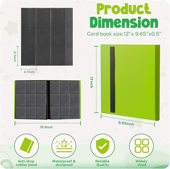 Card Binder, 9 Pocket Trading Card Album Folder,20 Pages, 360 Card Capacity Sports Card Binder, Premium Card Binders Compatible with MTG, TCG, Baseball Cards (Apple green)