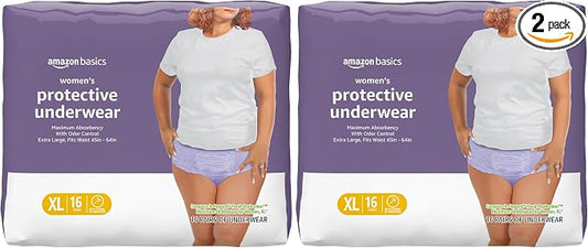 Amazon Basics Postpartum Incontinence Underwear for Women, Maximum Absorbency, Fresh Protection, Leak Protection, Odor Guard, Soft Comfortable Fit, Disposable, X-Large, Lavender, 16 Count (Pack of 2)