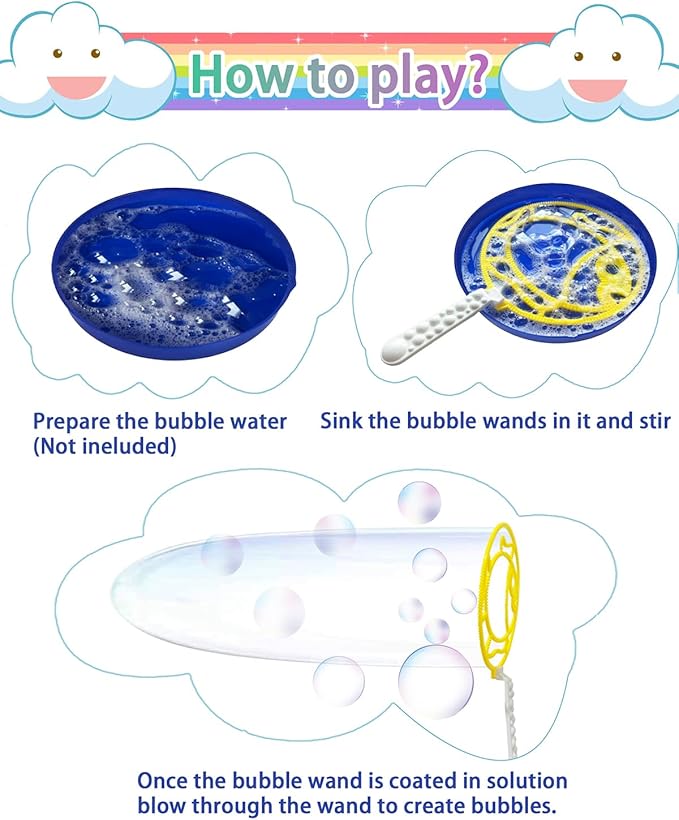 Big Bubble Wands Set, Big Bubbles Wand Toy Sets with Tray Bulk Funny Large Bubble Making Toys for Kids Adult Summer Outdoor Playtime Activity Party Favors Gifts Birthday Games, 25Pcs