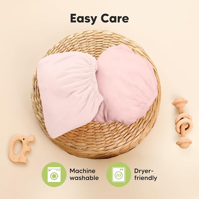 Pack and Play Sheets Fitted - 2-Pack Mini Crib Sheets for Pack N Play Mattress 38x26, Soft & Cozy, Neutral Toddler Playard Bedding, Snug Fitted Mini Baby Crib Mattress Cover Boy, Girl (Mist Rose)