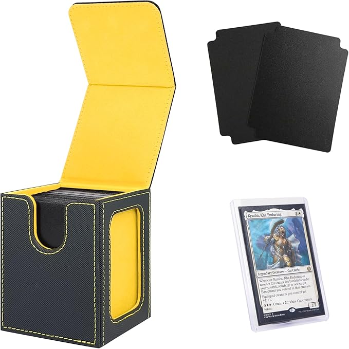 Venssu MTG Deck Box for Commander Display,Card Deck Box Fits 100 Double Sleeved Cards,TCG with 2 Dividers and 1 Toploader (Black and Yellow)