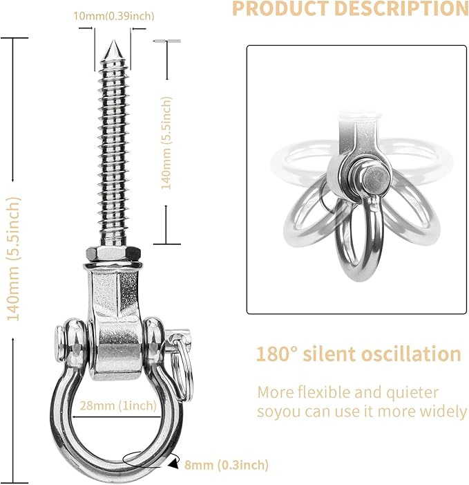 6 Heavy Duty Swing Hangers Permanent Anti Rust Bearing, 1500 LBS, 180° Swing Hardware, Swing Frame for Yoga Hammock Chair sandbag Playground Accessories