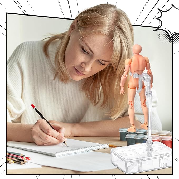 Meooeck 4 Sets Action Figures PVC Body Artists Model posable Drawing Mannequin for Painting, Sketching, Collection Gifts, Home Office Desk Decoration(Beige)