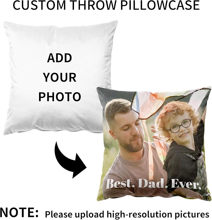Easycosy Custom Pillow with Picture & Text, Two-Sides Velvet Customized Photo Pillowcase, 12"x12" Personalized Pillowcover with Photo, Custom Decor Love Gift for Dad(Optional Pillow Insert)