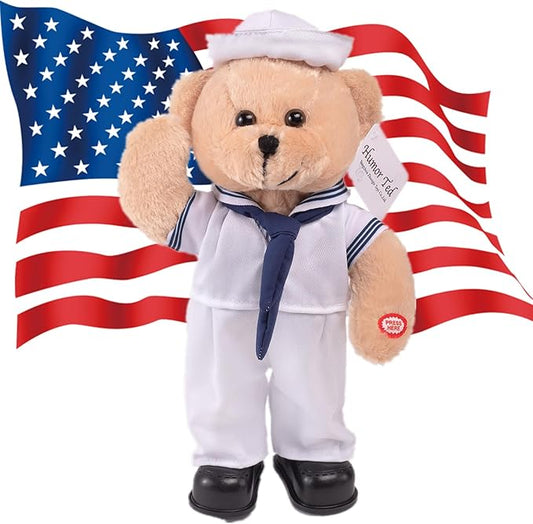 Children's Idol Military Hero Teddy Bear Stuffed Animals Singing Dancing Teddy Bear Stuffed Animal, US Army Theme Music Plush Toys,Independence Day Birthday Gifts for Kids On Holidays. 14"(Navy Bear)