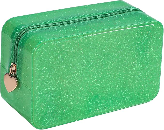 RSRSLEII Stardust Twinkle Jelly Travel Makeup & Toiletry Bag, Waterproof PVC Cosmetic Bag/Case for Women，Zipper SPF Beach Bag for Sunscreen Skincare and Daily Essentials (04Green)