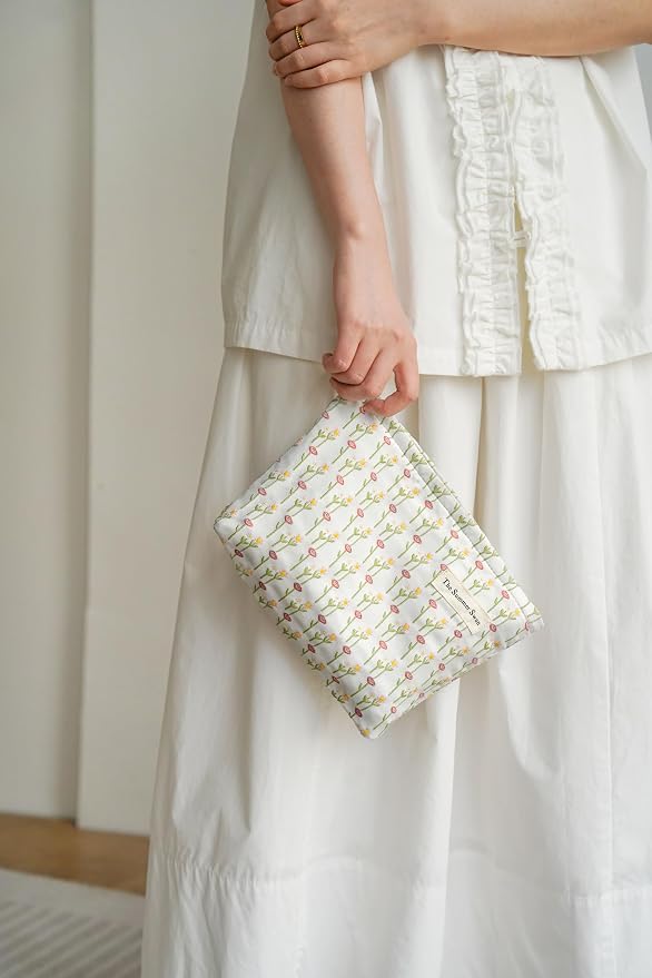 The Summer Swan Large Aesthetic Makeup Bag | Floral Makeup Bag | Mid-Day Clutch | Period Kit Bag | Hygiene Bag | Skincare Bag (Morning Buds)