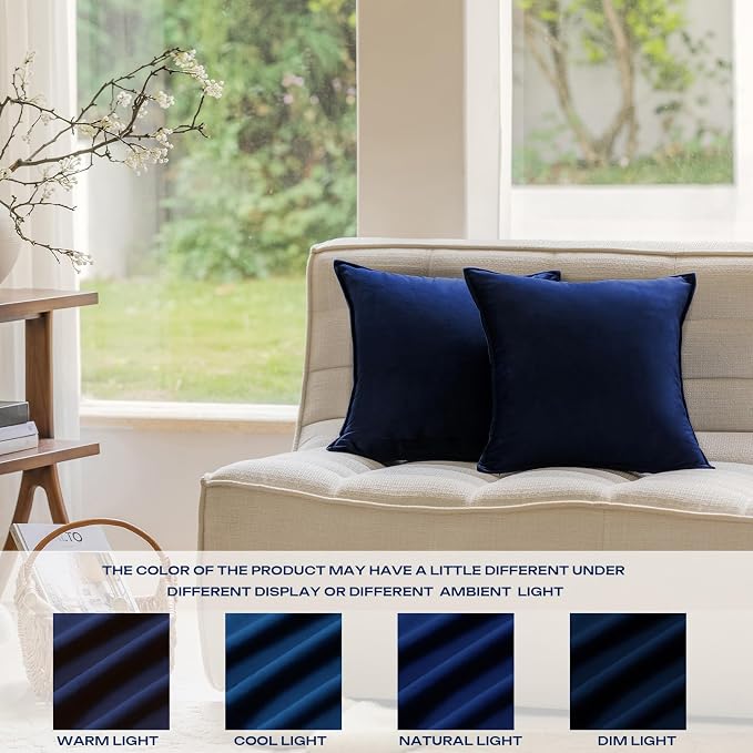 Velvet Navy Blue Throw Pillow Covers 20”x20”Pack of 2 Soft Decorative | Square Cushion Covers for Couch Sofa Bed Livingroom Car Home Decor,50x50Cm