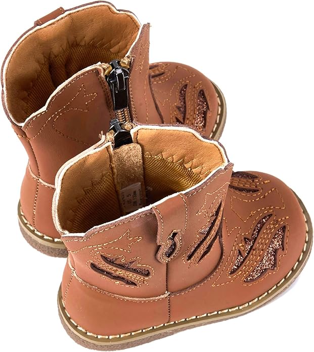 Newsonet Baby Cowboy Cowgirl Boots Infant Western Boots Toddler Boys Girls Round Toe Riding Mid Calf Boots All Seasons for 6 9 12 18 24 Months