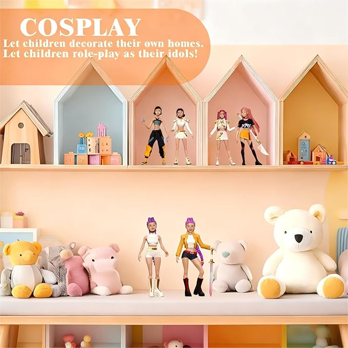 6Pcs Korean Movie Figures,Birthday Party & Office Decor,Collectors Korean Trendy Style Figurine Set Rumi Mira Cake Topper Standing with Base