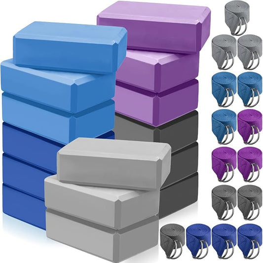 Wettarn 15 Pack Non-slip Yoga Block and Strap Set for Stretching