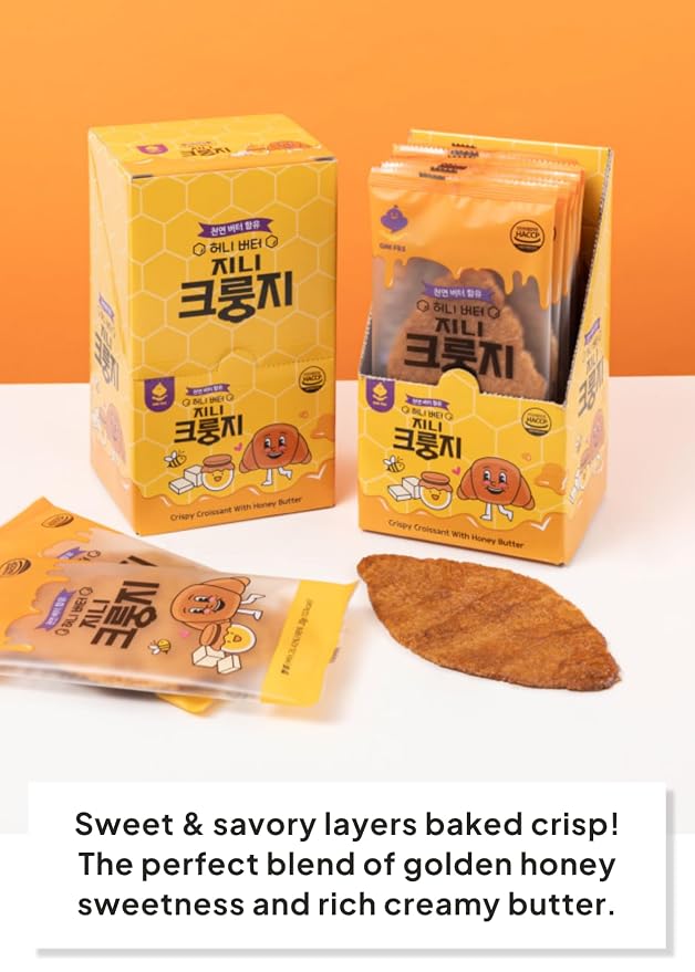 Korean Food Flat Croissant Snack, Honey Butter, Crispy Chips, 10 Pack | honey butter flavor, individually wrapped, shelf-stable snack