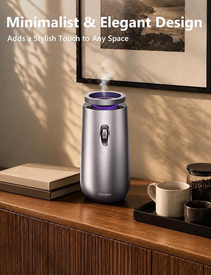 Waterless Essential Oil Diffuser, Rechargeable Portable Aromatherapy | Oil-Saving Design | Smart Memory | Aluminum | 3 Mist Levels | 3 Ambient Light Modes | Ultra Quiet | for Home Office Car