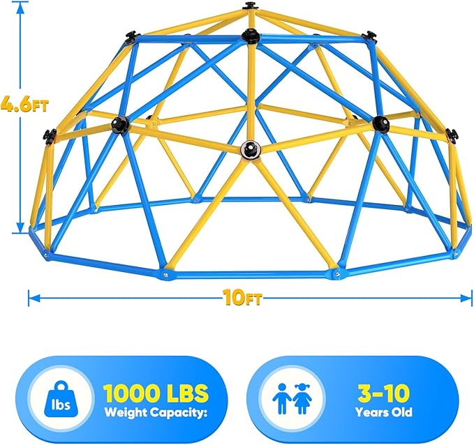 Zupapa Experience Ultimate Fun with the 2026 Upgraded Decagonal Geo Dome Climber - Supports 1000LBS Outdoor Playset and Easy Assembly Play Equipment for Kids (Blue, 9FT)