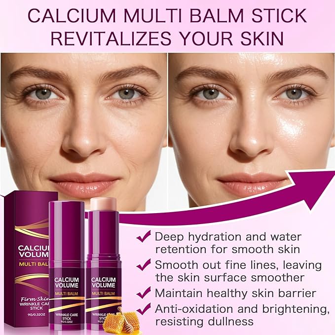 Calcium Multi Balm Stick, 2PCS Calcium Volume Multi Balm, All In One Collagen Wrinkle Stick For Face Eye Neck Lip Treatment Balm, Collagen Moisturing, Firming Skin, Anti-Aging For All Skin Type (2)