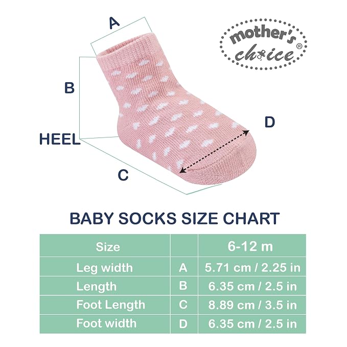 Mother's Choice Organic Cotton Baby Socks 6–12 Months, 6 Pairs Toddler Socks Boys Cotton Socks Soft Hypoallergenic Breathable Gentle On Baby Skin Comfortable Daily Wear Essentials For Newborns