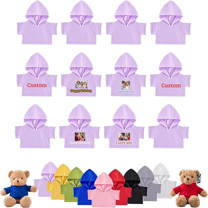 12 Pcs Personalized Teddy Bear Clothes with Photo Text, Custom Stuffed Animal Clothing Fit 8-16inch Stuffed Bear Clothes, Personalized Doll Clothing Make Your Own Plush Doll Shirt