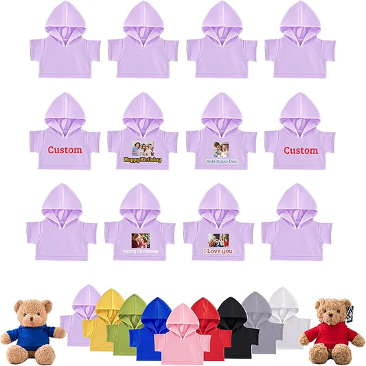 12 Pcs Personalized Teddy Bear Clothes with Photo Text, Custom Stuffed Animal Clothing Fit 8-16inch Stuffed Bear Clothes, Personalized Doll Clothing Make Your Own Plush Doll Shirt