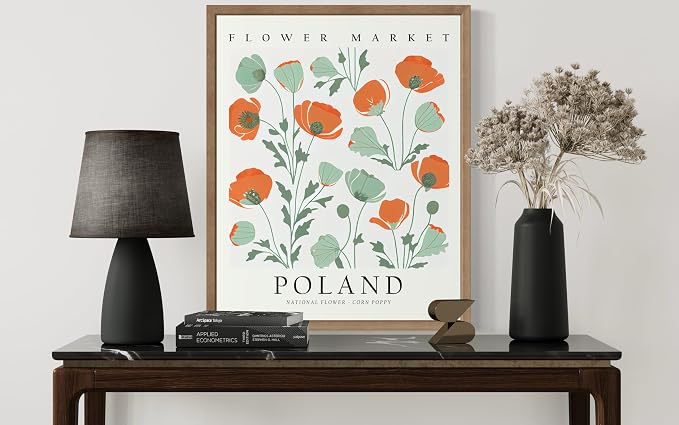 Poland Flower Market Art Print Poster, Wall Art Floral Painting Botanical Decor for Bedroom, Kitchen, Bathroom Livingroom Decoration 82B (Poland, 20"L x 16"W, Wood Frame)