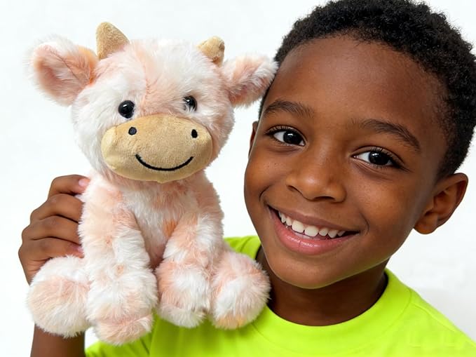 Cute Cow Plush Stuffed Animal Doll Toy 8 inch for Girls Boys (sit Cow CAI Orange)