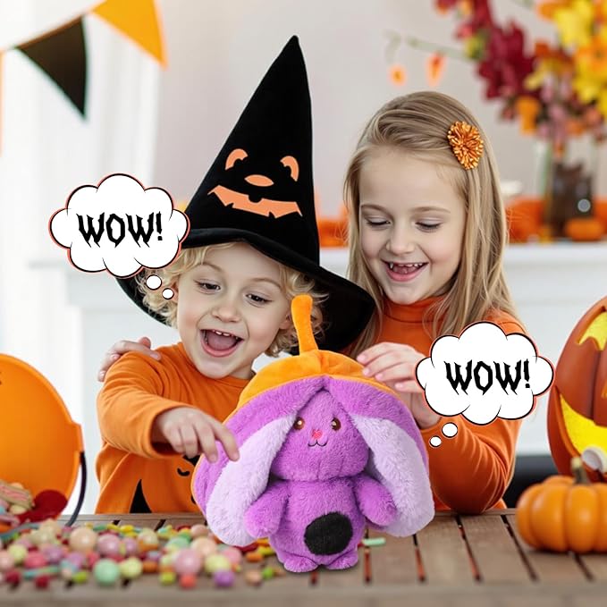 Halloween Reversible Plush Toy - Cute Pumpkin to Bunny Stuffed Animal, Zipper Transformation, Soft for Kids, Girls, Boys, Girlfriends (Pumpkin Bunny)