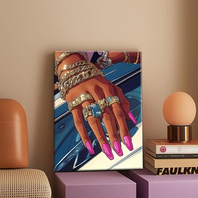 Framed Black Girl Wall Art Set of 3, Trendy Hip Hop Black Woman Wall Decor Paintings, Fashion African American Pictures Canvas Prints for Home Living Room Girly Bedroom 16x24 inch