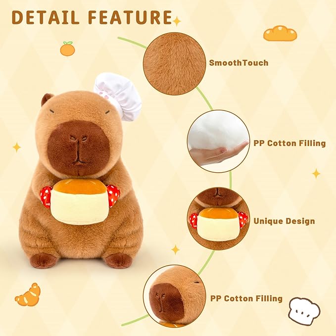 9" Capybara Stuffed Animal Wear Chef Hat Holding a Cake Cute Stuffed Capybara Plush Toy Gifts for Kids Boys Girls