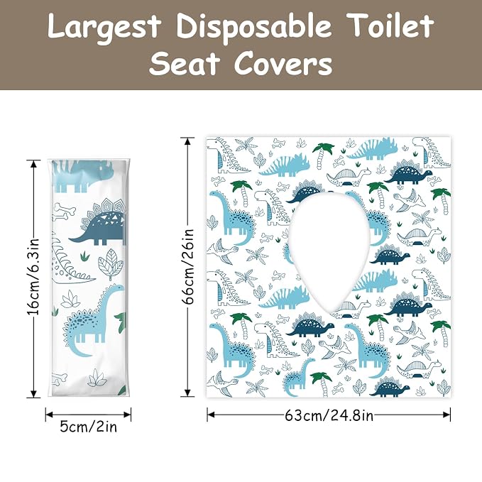 Disposable Toilet Seat Covers for Kids & Adults,Protect from Public Toilets While Potty Training or Travel - Extra Large, Waterproof, Portable -Blue Dinosaur (40pack）