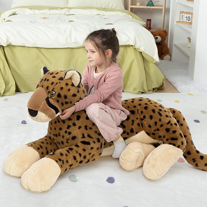 MaoGoLan Large Cheetah Stuffed Animal for Boy, Giant Cheetah Plush Toy for Girl, Ridable Stuffy Leopard for Kid, Stuffed Leopard Plush Pillow for Baby Shower, Birthday Gifts or Party Favor, 53 inches