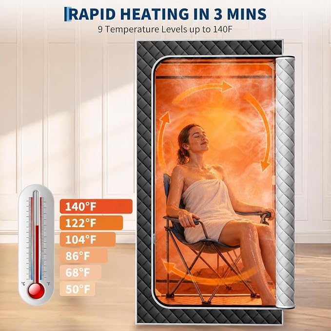 Sauna, Portable Steam Sauna Tent for Home with Remote Control, 3L-1200W Fast Heating Steam Generator and Portable Chair, 9 Levels & 99-Minute Timer Full Body Detox Relaxation Home Sauna Spa