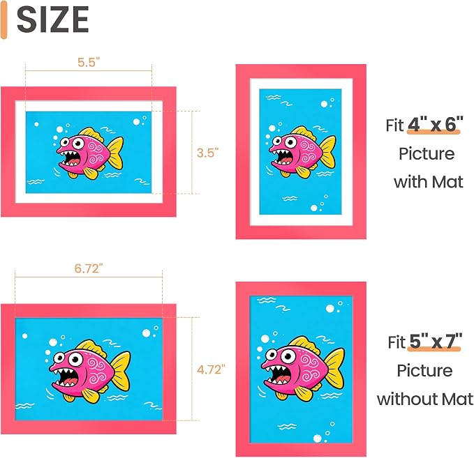 upsimples 5x7 Picture Frame, Display Pictures 4x6 with Mat or 5 x 7 Without, Wall Hanging Photo Frames, Hot Pink, 1 Pack