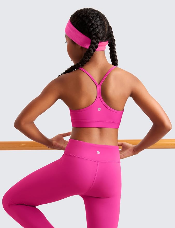 CRZ YOGA Girls Butterluxe Y Back Sports Bra - Yoga Athletic Casual Tops Scoop Neck Spaghetti Strap Padded Crop Kids Teen