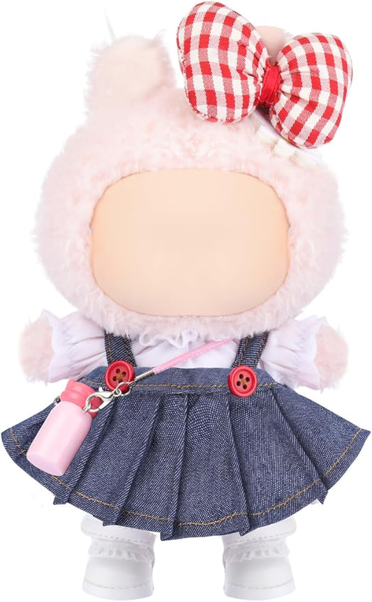 5 Pcs Stylish Set for 17cm Dolls with Fashion Hat ,Water Bottle,Skirt,Shoes and Sweater Outfit Set, Cute Doll Style Accessories Gift(Elegant,Pink)