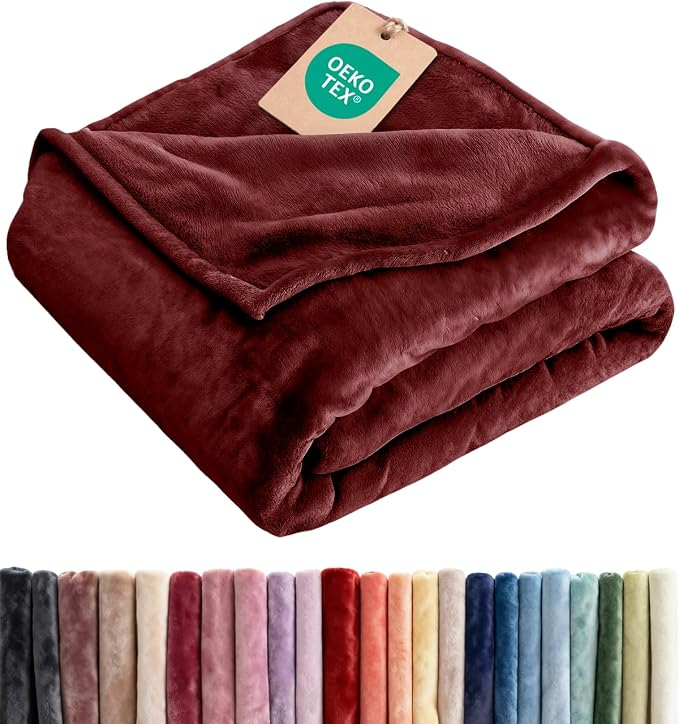 Ultra Soft Fleece Throw Blanket - College Dorm Room Essentials - Burgundy | Flannel Fleece, Thick, Warm & Breathable, All Season Cozy, Anti-Static, Microplush, Lightweight for Couch, Bed & Dorm Bedding