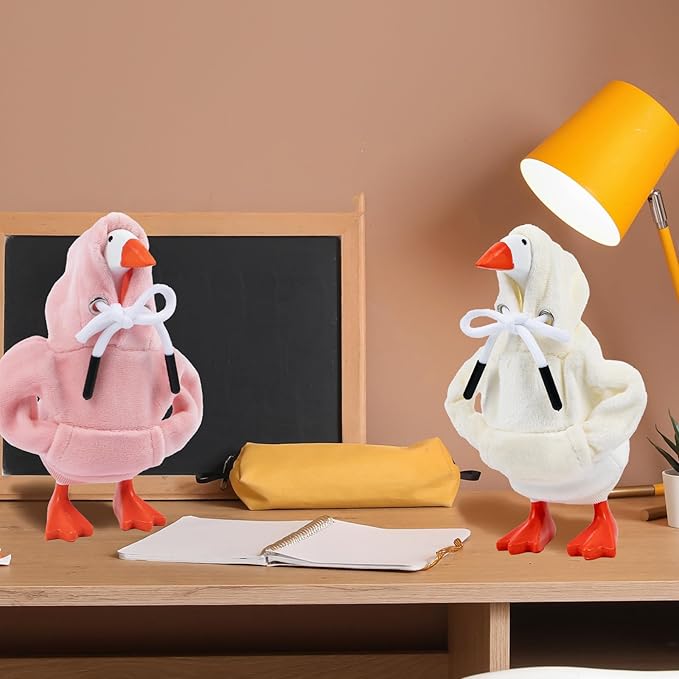 2 Pcs Desk Goose Outfits 7 Inches, Mini Desk Goose Clothes Hoodies 7 Inch Porch Goose Costume Desk Goose Accessories for Magnetic Goose Statue Table Decor (Pink & Beige)