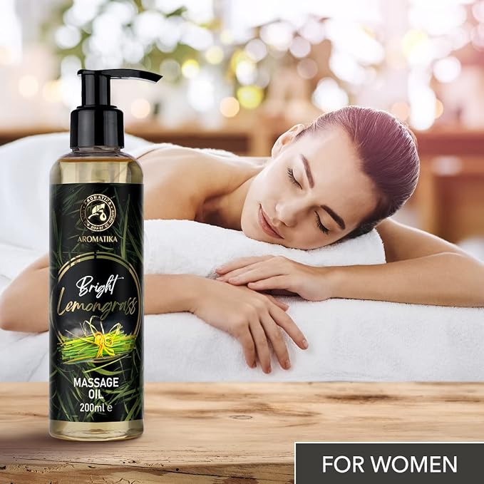 Massage Oil Lemongrass 6.8.Fl Oz / 200ml - Almond - Grape Seed - Wheat Germ - Lemongrass - Body Care Oil for All Skin Types - Naturkosmetik - Massage Oil with a Wonderful Fragrance