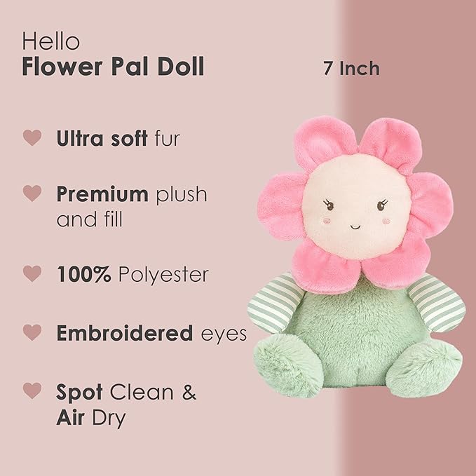 MON AMI Flower Pal Doll Stuffed Toy – 7”, Flower Plush Toy, Use as Toy or Nursery Room Décor, for Kids of All Ages