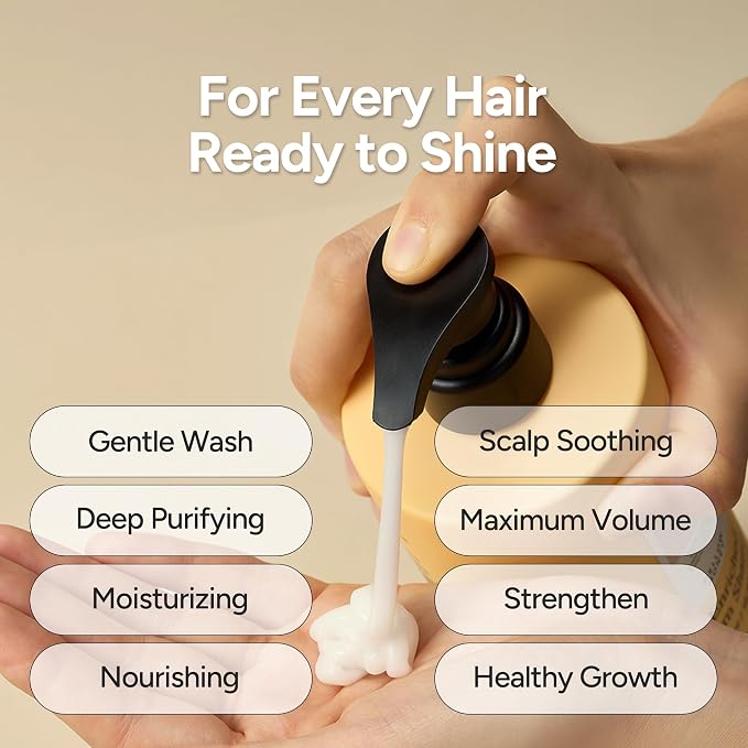 Korean Cream Shampoo with Sea Water & 9 Proteins – Silk, Keratin, Collagen & 4 Peptides for Thinning Hair – Honey & Royal Jelly Nourishing – Sulfate, Paraben & Silicone Free – 16.9 fl oz