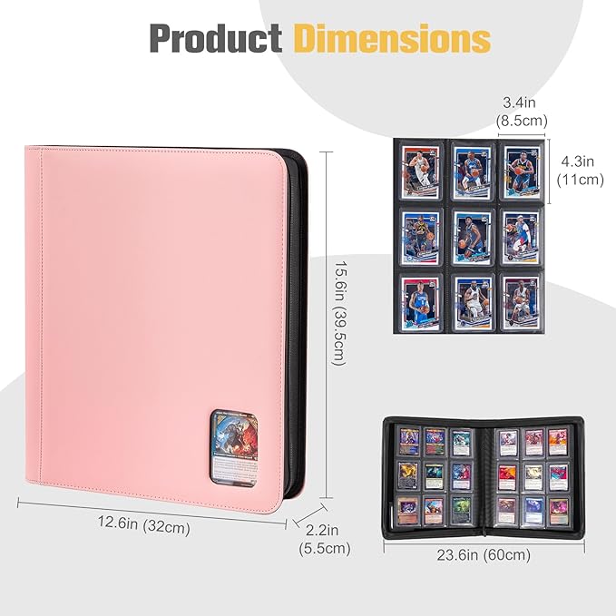 ProCase Top Loader Binder, 9 Pocket Holds 324 Toploaders, Waterproof PU Leather with Non-PVC Pockets for Trading Cards or Sports Cards, Compatible with TCG, MTG in 3"x4" Toploader -Pink