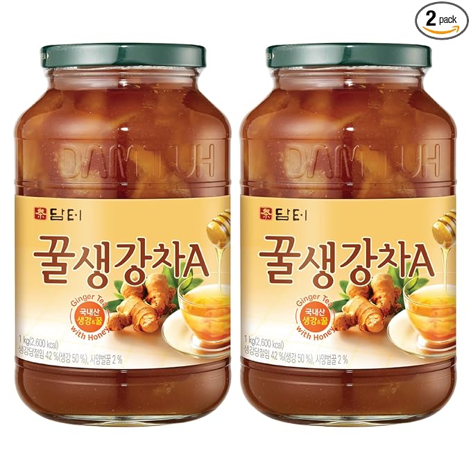 Damtuh Korean Honey Ginger Tea, 2.2 lb (Pack of 2) | Preserve-style tea base, hot or iced, caffeine-free, no steeping required, versatile drink and desert topping