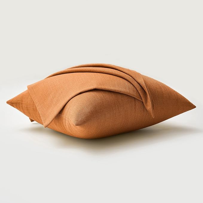 MIULEE Pack of 2 Decorative Linen Burlap Textured Pillow Covers Fall Farmhouse Boho Accent Pillowcases for Sofa Car Couch Bedroom Living Room Decor 20x20 Inch Burnt Orange
