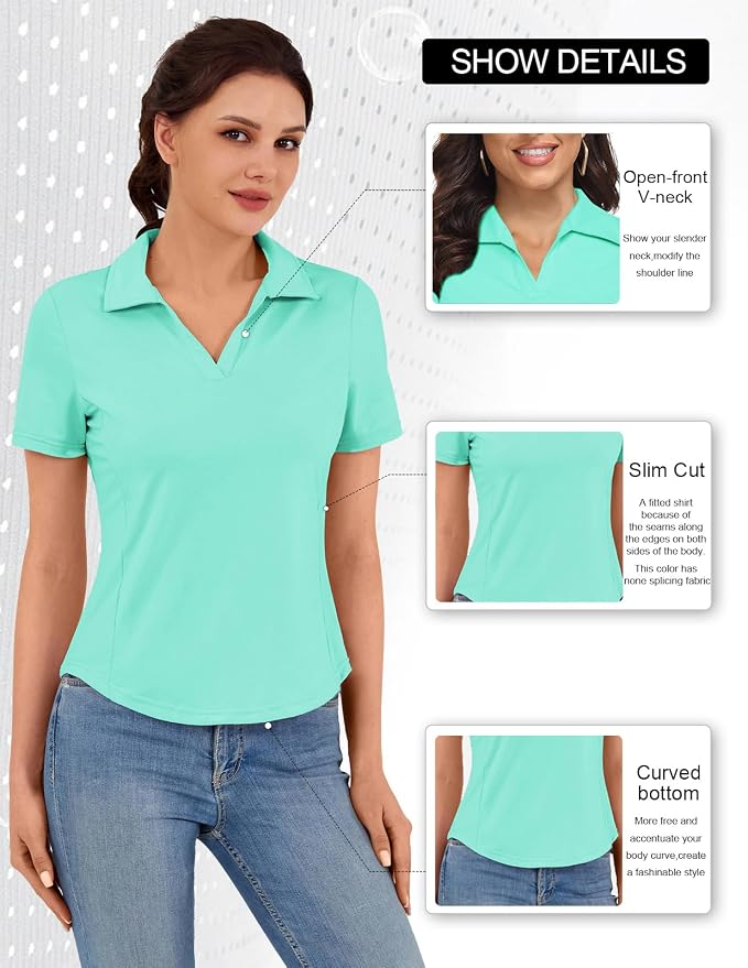 JACK SMITH Women's Golf Polo Shirt V Neck Short Sleeve Tennis Shirt Sun Protection Moisture Wicking Athletic Tops