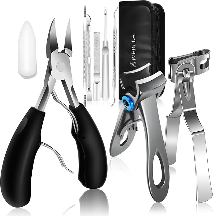 Werlla Toenail Clippers for Seniors Thick Toenails, Heavy Duty Toe Nail Clippers Adult Thick Nails Long Handle, Large Toenail Clippers for Thick Nails 8Pcs