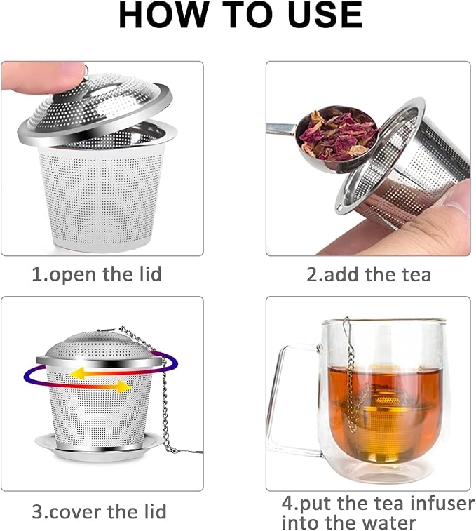 Numola Loose Leaf Tea Infuser Set | Reusable Stainless Steel Tea Balls, Fine Mesh Tea Strainers, Includes Scoop and Drip Trays, Extended Chain Hook