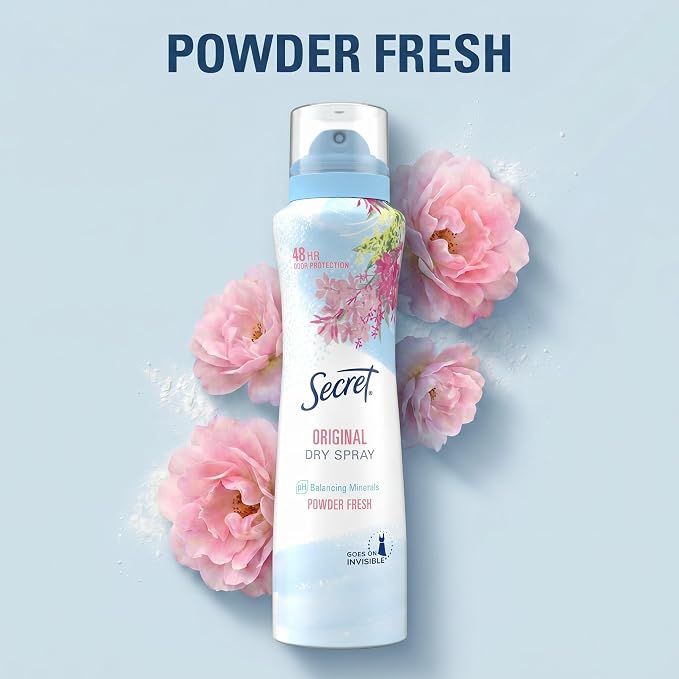Secret Dry Spray Antiperspirant Deodorant for Women, 48hr Weightless Sweat & Odor Protection, Gentle on Skin, Powder Fresh Scent, 4.1 oz (Pack of 3)