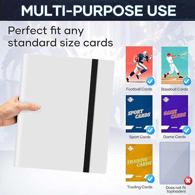 Trading Card Binder, Card Binder Album Folder Book Fit for MTG Baseball Football Sports Cards, Easy to Use Card Collection Binder (White, 360 Pockets)