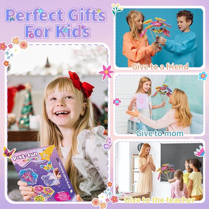 RAJRNED Poke-in Fun Flower Bouquet with Vase, Arts and Crafts for Girls, DIY Craft Kits, Creative Activity, Gifts for Girls & Boys Ages 4-12